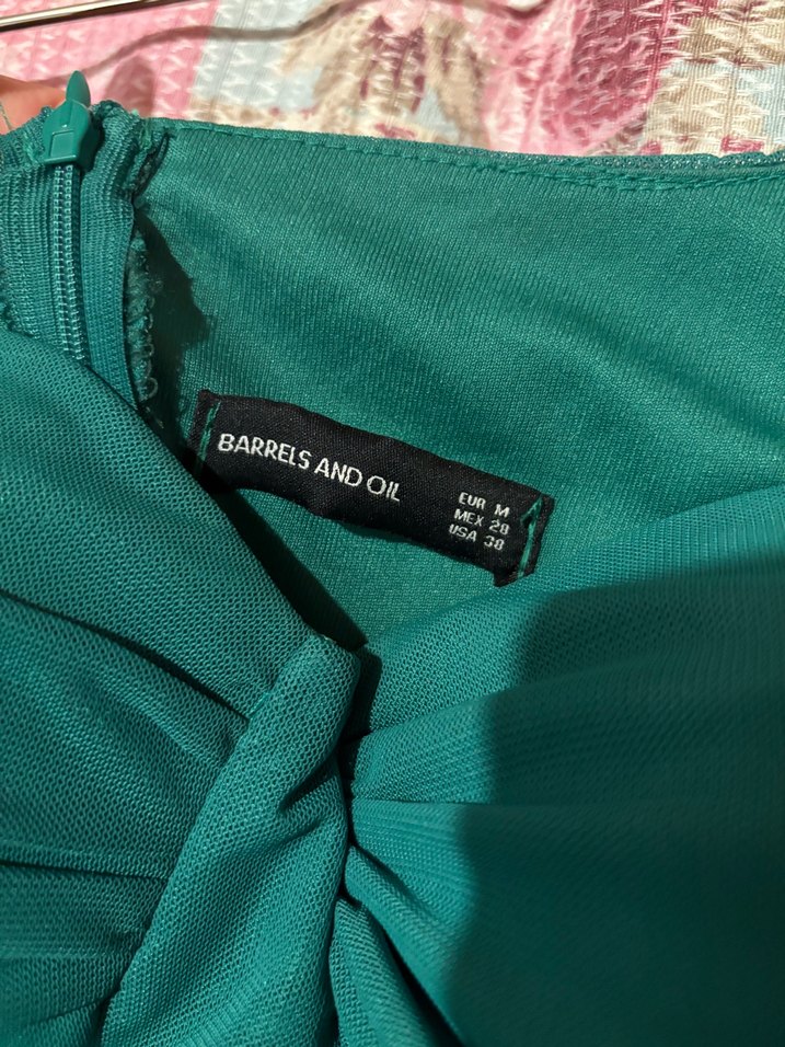 Uzun Kollu Yeşil Straplez Midi Elbise - Görsel 5