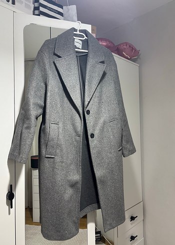 Bershka Gri Dugmeli Uzun Kaban