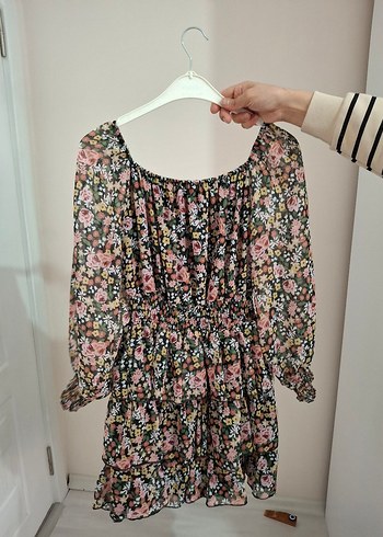 LC Waikiki Çiçek Desenli Uzun Kollu Mini Elbise