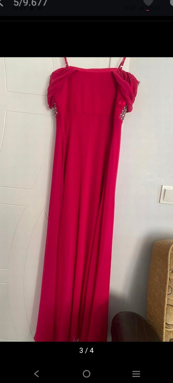 Pembe Drapeli Uzun Abiye Elbise - Görsel 2