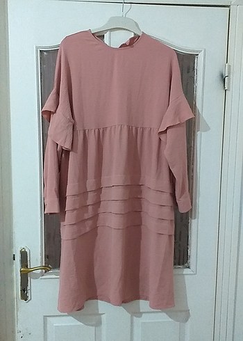 Pembe Uzun Kollu Volanlı Tunik