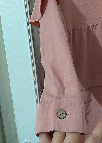 48 Beden pembe Renk Pembe Uzun Kollu Volanlı Tunik