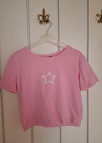 Pembe Kadın Kısa Kollu Baskılı Tişört