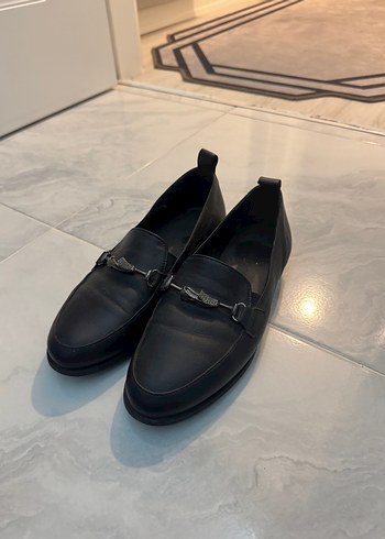 Siyah Deri Tokalı Stiletto Topuklu Loafer
