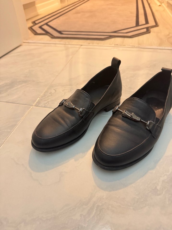 Siyah Deri Tokalı Stiletto Topuklu Loafer - Görsel 2