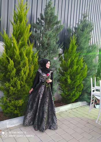 Diğer Siyah Uzun Kollu Gotik Çiçek Desenli Abiye