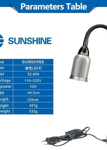 Beden siyah Renk SUNSHİNE SS-804 Manyetik Tabanlı Masa Lambası
