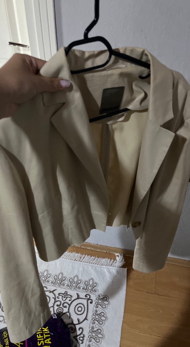 Bej Kadın Süet Mini Blazer - Görsel 2