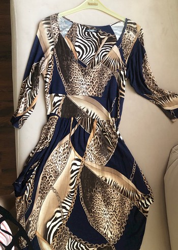 Zebra Desenli Mavi kısa Elbise