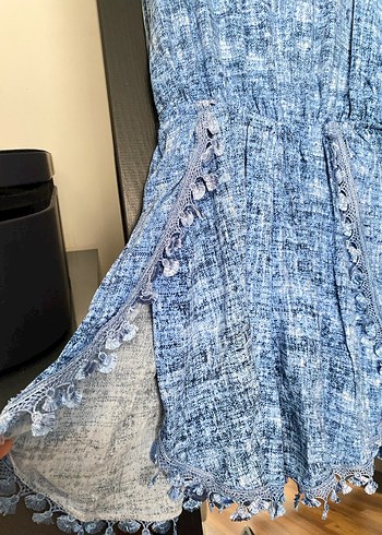 Mavi Desenli Dantelli Kolsuz Tulum - Görsel 2