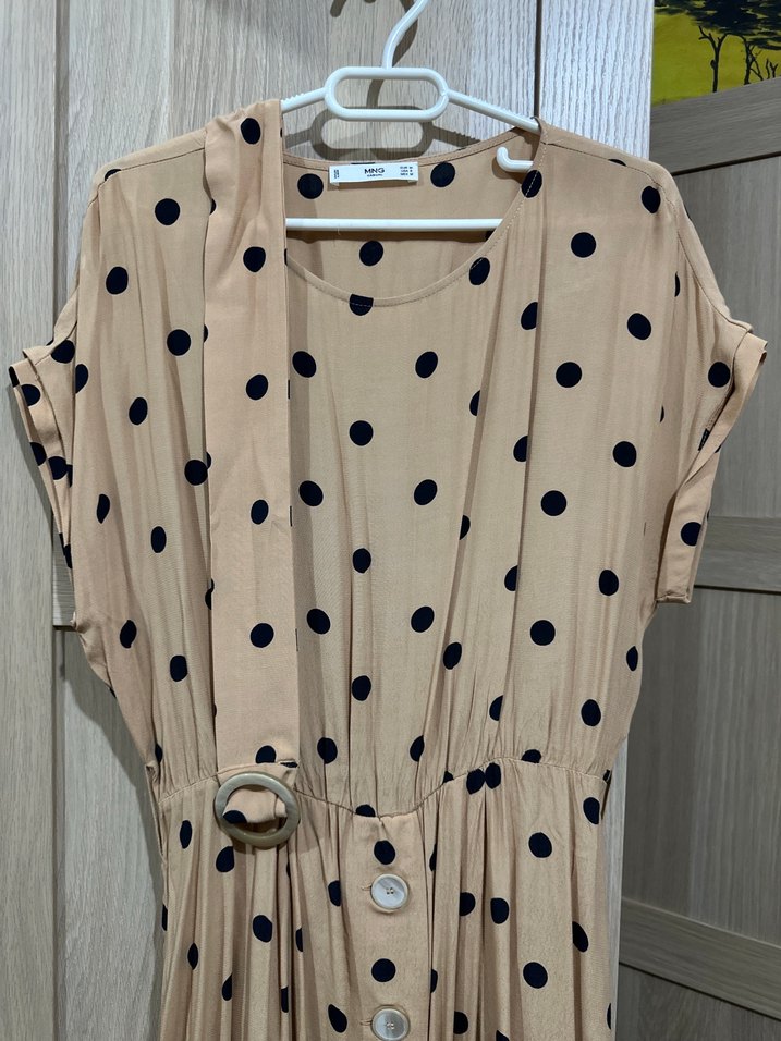 Açık kahve Puantiyeli Uzun Elbise - Görsel 3