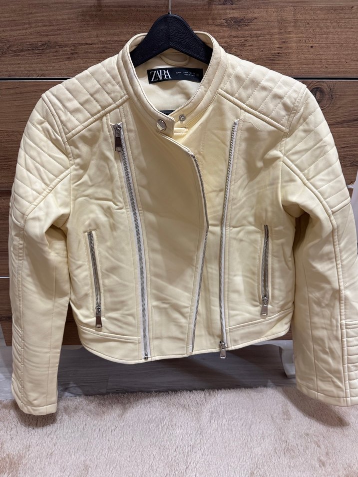 Zara Beyaz Deri Biker Ceket - Görsel 2