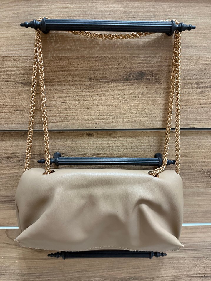 Bej Deri Zincir Detaylı Kadın Çanta - Görsel 3