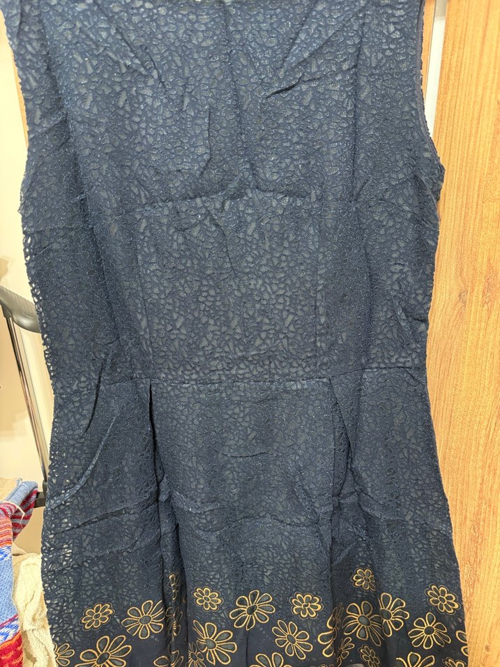 Nakışlı Lacivert Bohem Mini Elbise - Görsel 3