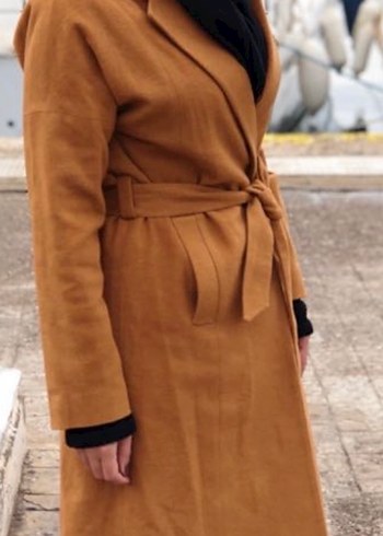 Kahverengi Süet Midi Kemerli Kadın Kaban - Görsel 2