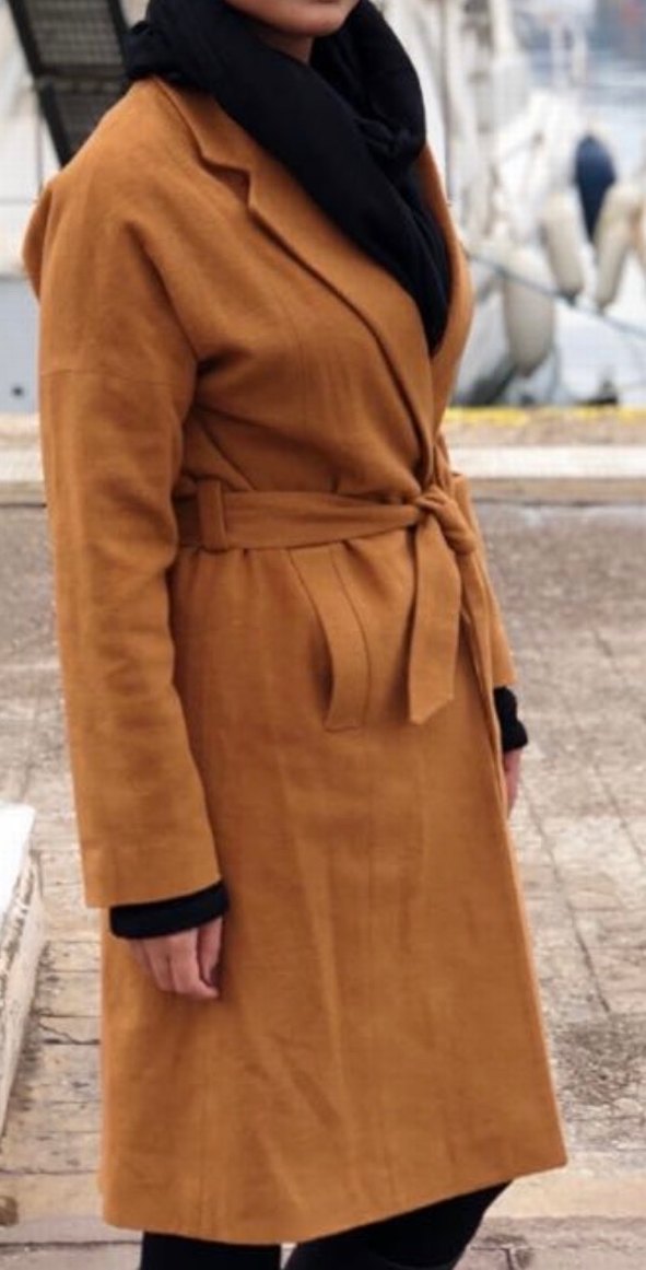 Kahverengi Süet Midi Kemerli Kadın Kaban - Görsel 2