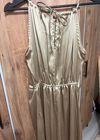 Bej Kadın halter yaka uzun elbise - Görsel 5