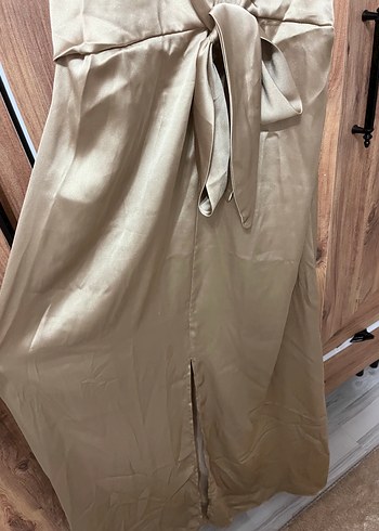 Bej Kadın halter yaka uzun elbise - Görsel 3