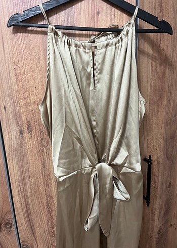 Bej Kadın halter yaka uzun elbise - Görsel 2