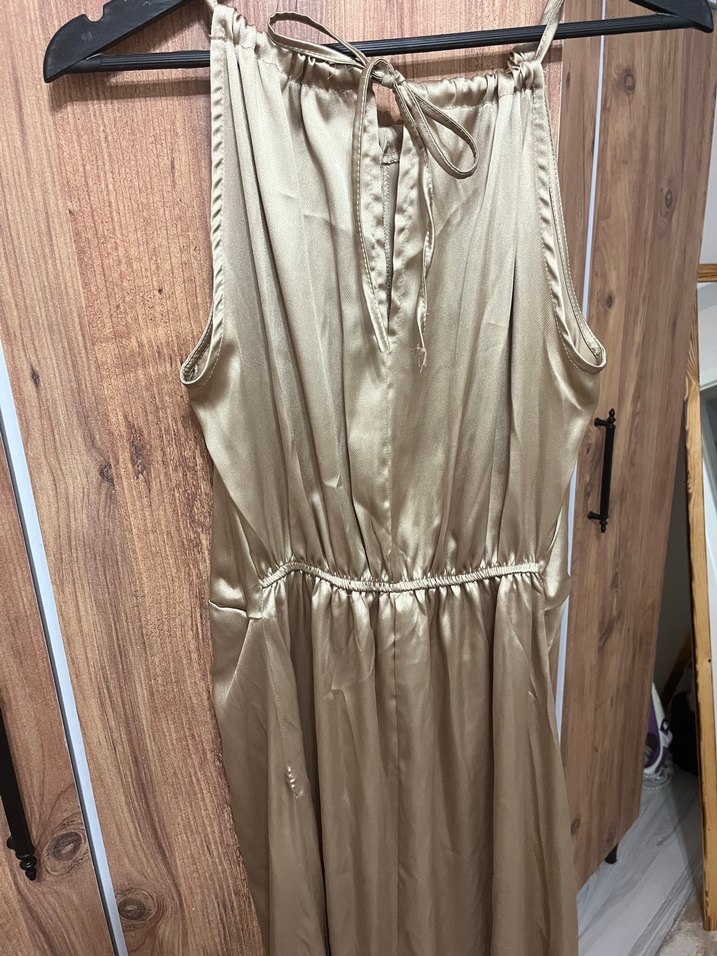 Bej Kadın halter yaka uzun elbise - Görsel 5