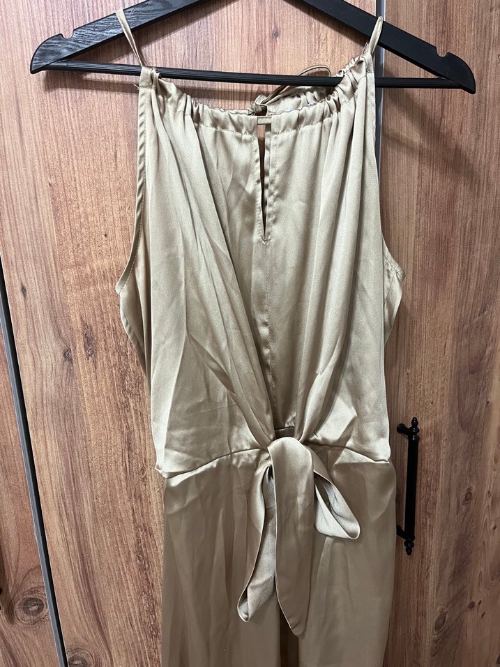 Bej Kadın halter yaka uzun elbise - Görsel 2