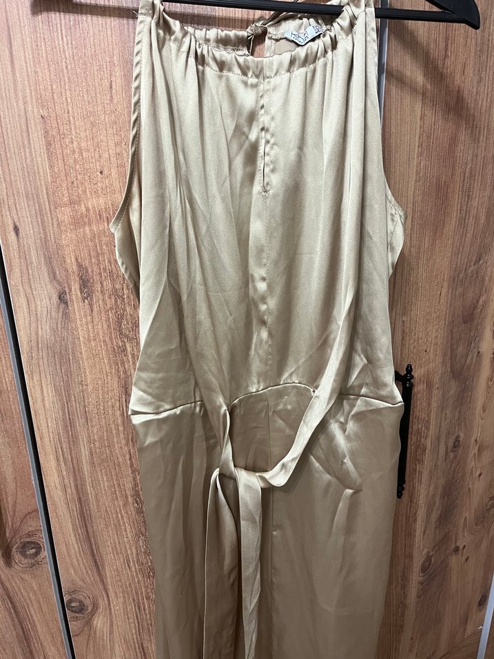 Bej Kadın halter yaka uzun elbise - Görsel 4