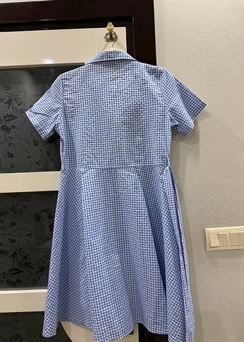 s Beden Mavi Ekose Kısa Kollu Midi Elbise