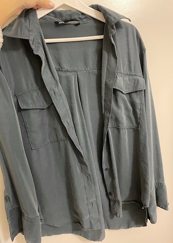 Zara Gri Düğmeli Kadın Gömlek - Görsel 2