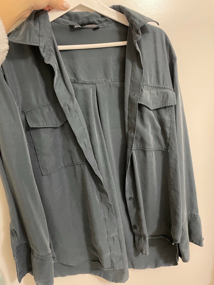 Zara Gri Düğmeli Kadın Gömlek - Görsel 2