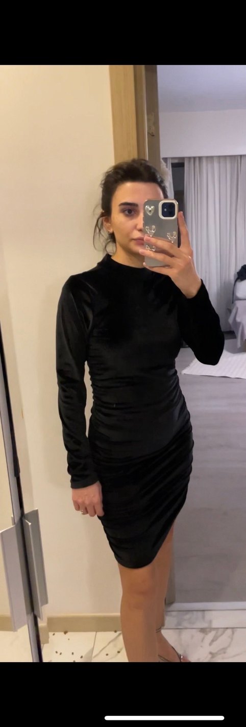 Oxxo marka Drapeli Siyah Uzun Kollu Midi Elbise - Görsel 2