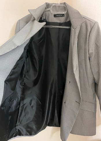 Gri Kareli Düğmeli Kadın Blazer Ceket - Görsel 2