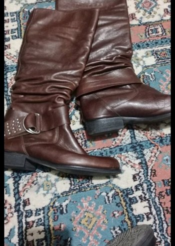 Kahverengi Deri Kadın Dizüstü Botlar - Görsel 6