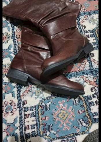 Kahverengi Deri Kadın Dizüstü Botlar - Görsel 3