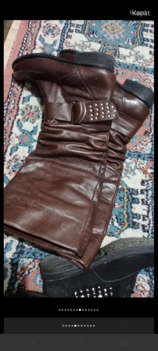 Kahverengi Deri Kadın Dizüstü Botlar - Görsel 2