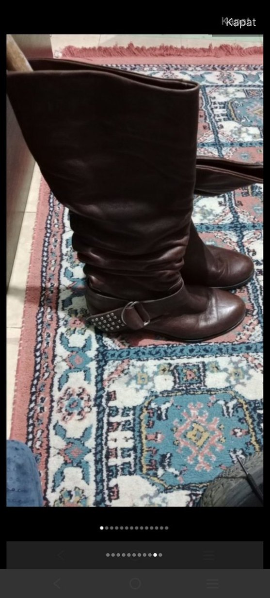 Kahverengi Deri Kadın Dizüstü Botlar - Görsel 4