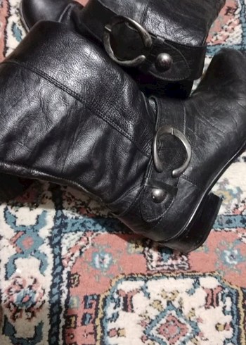 Kadın Siyah Deri Dizüstü Tokalı Bot - Görsel 2