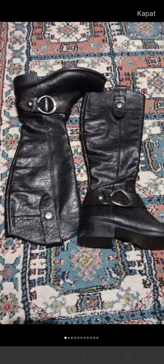 Kadın Siyah Deri Dizüstü Tokalı Bot - Görsel 3