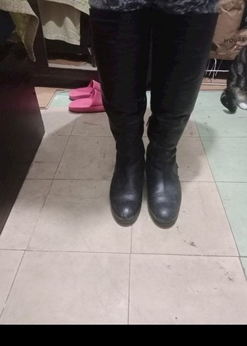 Siyah Tokalı Dizüstü İnce Topuklu Çizme - Görsel 5