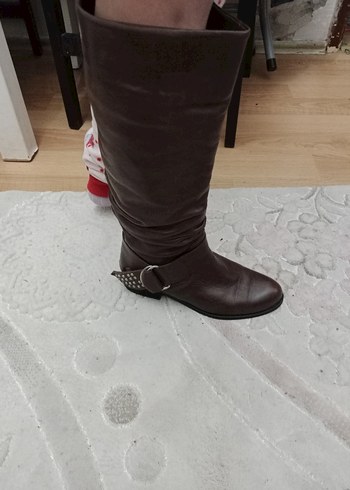 Kahverengi Deri Tokalı Dizüstü Çizme - Görsel 4