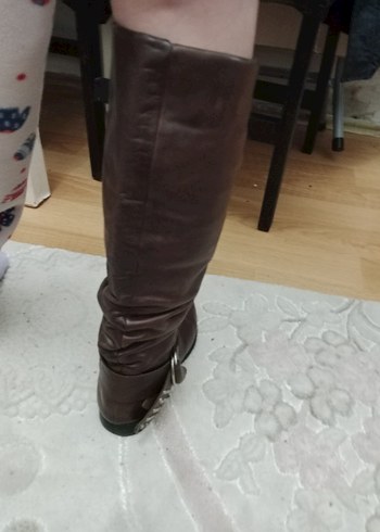 Kahverengi Deri Tokalı Dizüstü Çizme - Görsel 3