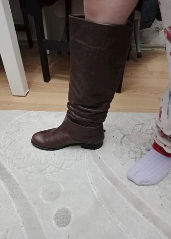 Kahverengi Deri Biker Dizüstü Botlar - Görsel 2