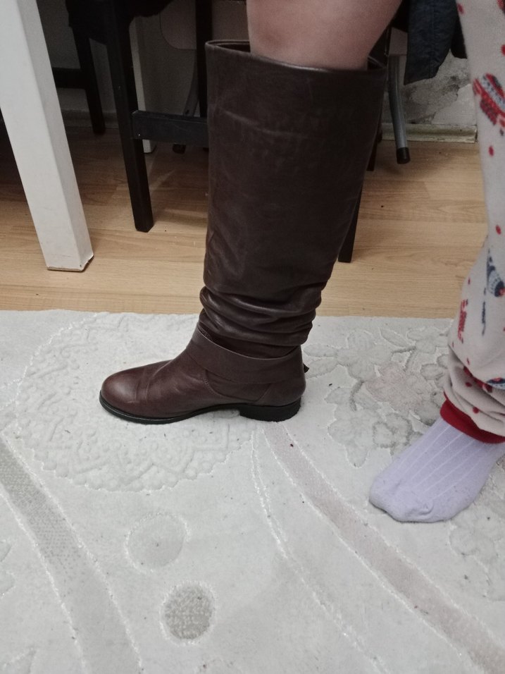 Kahverengi Deri Biker Dizüstü Botlar - Görsel 2