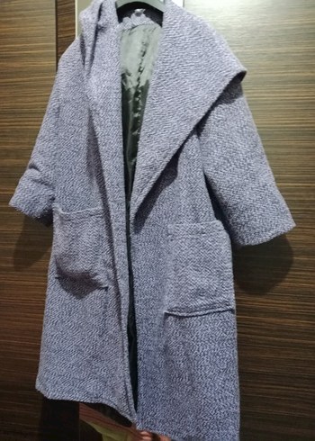 Gri Uzun Örgü Kadın Yün Kaban - Görsel 2