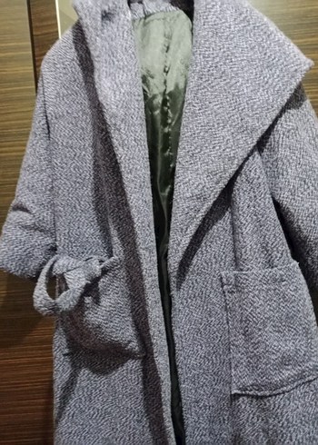 Gri Uzun Örgü Kadın Yün Kaban - Görsel 3