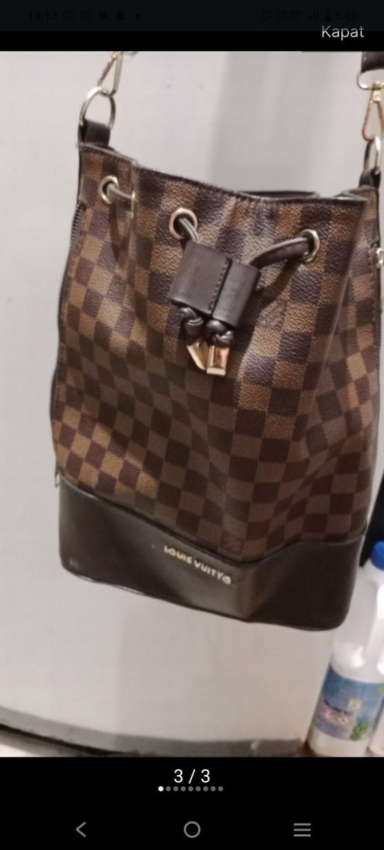 Kahverengi Deri Kareli Kadın Çanta - Görsel 3