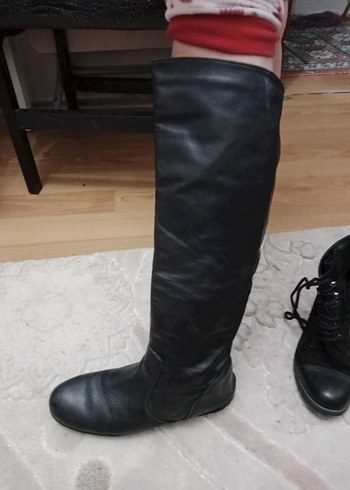 Siyah Deri Dizüstü Stiletto Topuklu Bot - Görsel 2