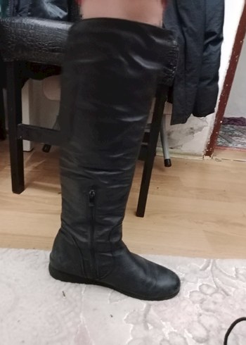 Siyah Deri Dizüstü Stiletto Topuklu Bot - Görsel 3