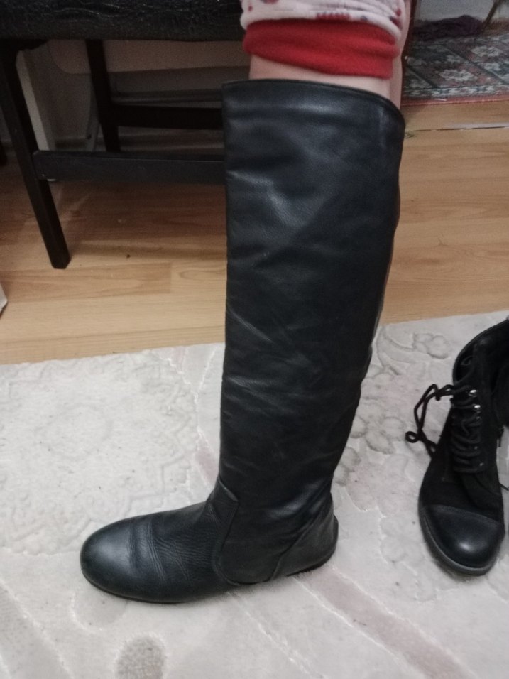 Siyah Deri Dizüstü Stiletto Topuklu Bot - Görsel 2