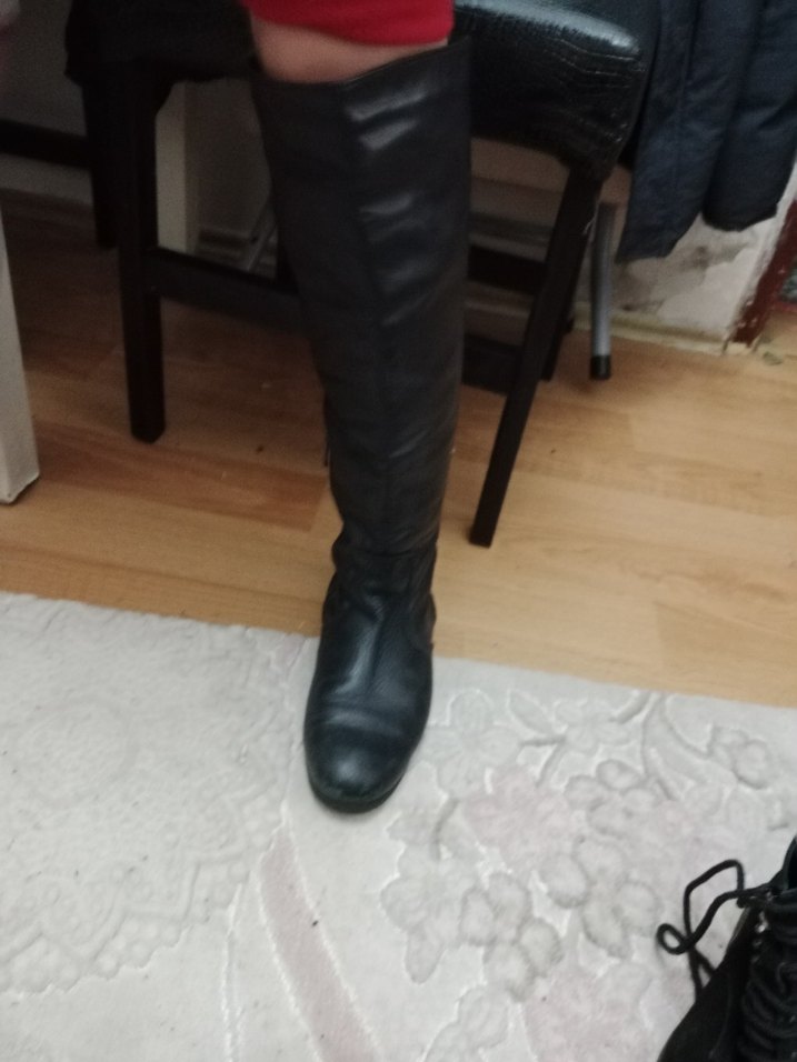 Siyah Deri Dizüstü Stiletto Topuklu Bot - Görsel 4