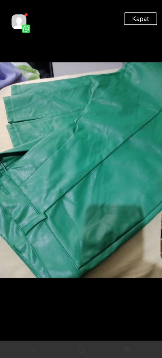 Yeşil Deri Kadın Pantolon - Görsel 3